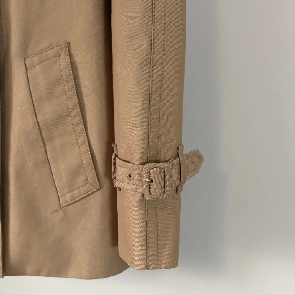 Coach Signature Lapel Short Trench Coat tan khaki  Striped Liner Designer sz XS